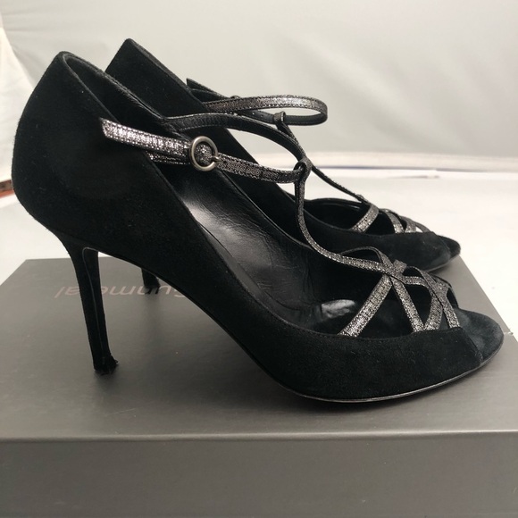Gunmetal brand black suede stiletto heels - Picture 2 of 8
